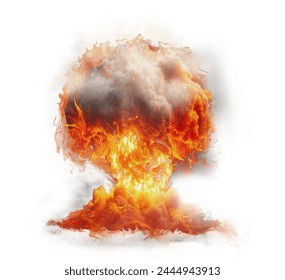 Flames and smoke. Fiery explosion with smoke isolated on transparent background, PNG