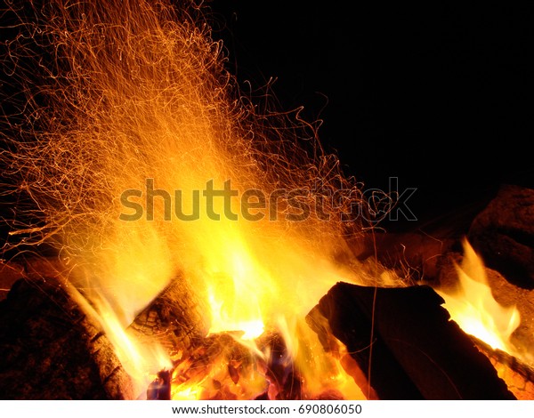 Flames Sparks Bursting Out Fire Pit Stock Photo Edit Now 690806050