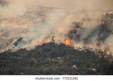 Flames Towering On Hillside In California Wildfire