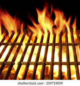 Flaming Barbeque  Hot  Grill Close-up Square Background Isolated On Black - Shutterstock ID 259719059