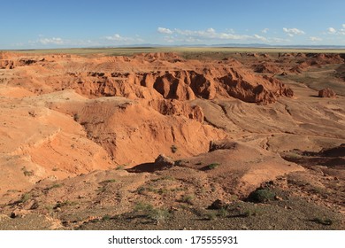 The Flaming Cliff of Bayanzag in the Desert of Gobi Mongolia