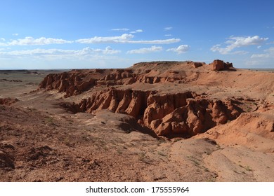 The Flaming Cliff of Bayanzag in the Desert of Gobi Mongolia