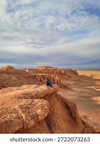Flaming cliffs or Bayanzag in the Gobi desert, Mongolia.