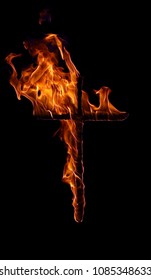 flaming cross in black