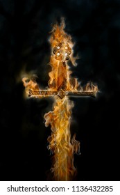 Flaming Sword On A Black Background