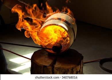 Flaming Whiskey Barrel.