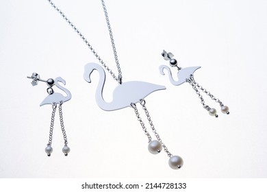 Flamingo jewelry set on white