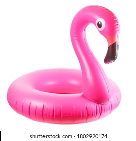 Flamingo print. Pink pool inflatable flamingo for summer beach isolated on white background. Minimal summer concept. - Powered by Shutterstock