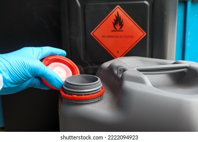 Flammable liquid symbol on the chemical tank, Flammable and dangerous chemicals in industry