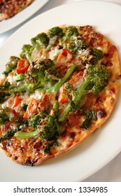 Flammekuche, Alsatian Onion And Bacon Tart With Some Broccoli Rabe, Tomatoes, Parmesan Cheese, Cream