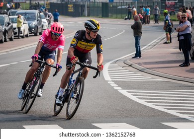 Flanders / Belgium - 04 07 2019: Alberto Bettiol Of Italy And Education First Pro Team And Yves Lampaert Of Belgium And Deceuninck Pro Team At The Head Of The Race, 103rd Tour Of Flanders 2019 