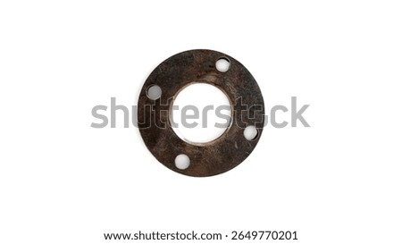 Flange component used to connect two parts of pipe, valve, pump, forming a connection that can be disassembled on a white background.