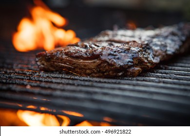 Flank Steak On The Grill With Fire