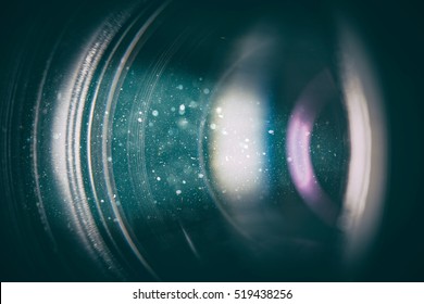 Flare Lens Camera Background Macro Light Flash Real Bright Film Focus Performance Dust Black Optical Color Glowing Concept - Stock Image