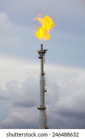 Flare Stack At Oil And Gas Refinery Plant