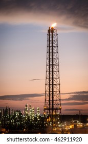 Flare Stack At Oil Refinery ,petrochemical Industry