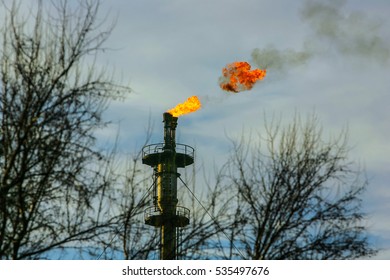 Flare Stack Of An Oil Refinery Plant