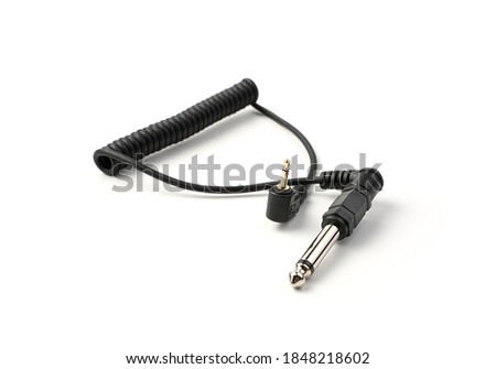 Flash accessory, sync cable isolated on white background. Concept of accessories for equipment.