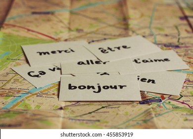 Flash Cards With French Words On The Map Of Paris