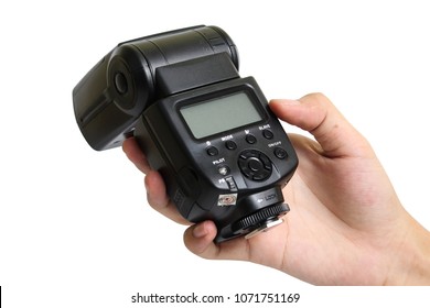 Flash External Camera On Hand Isolated