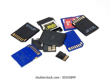 Flash Memory Cards Isolated Over White Background