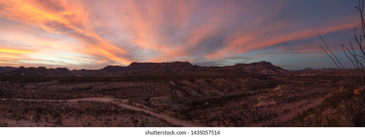 Flash of Orange and Pink Light Before Sunset at West Contrabando Trailhead in Big Bend Ranch State Park Texas