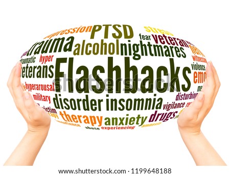 Flashbacks word cloud hand sphere concept on white background.