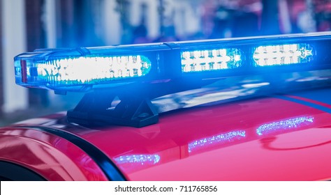 Flashing Blue Light Bar On A German Fire Truck