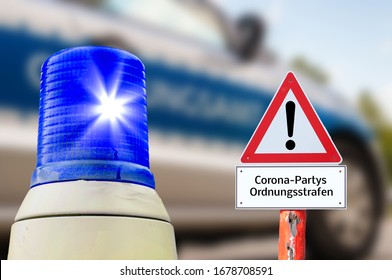 Blaues Warnschild Corona unterhält Aufsichtsbehörde auf deutschem Hintergrund
