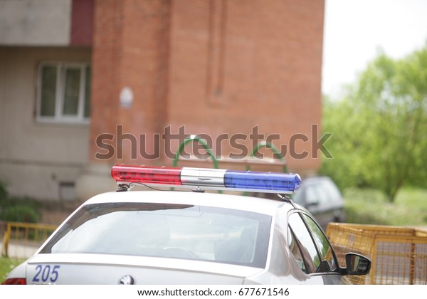 flashing lights of the
police car closeup