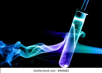 Flask in flame/steam. Concept of medical research etc. - Powered by Shutterstock