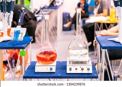 Flask Or Vials Circular For Solution Liquid On Automatic Stir Or Magnetic Stirrer Vortex Mixer & Hot Plate Device Of Lab Application To Industrial Chemical Medicine Food Beverage And Cosmetics Etc.