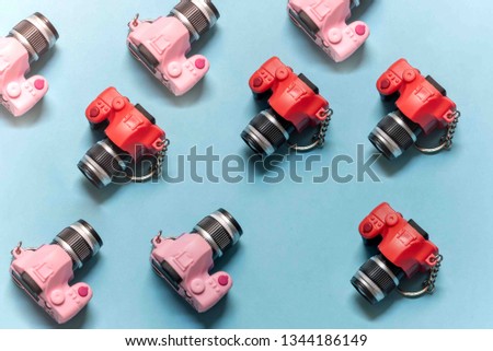 flast lay top camera Blue background