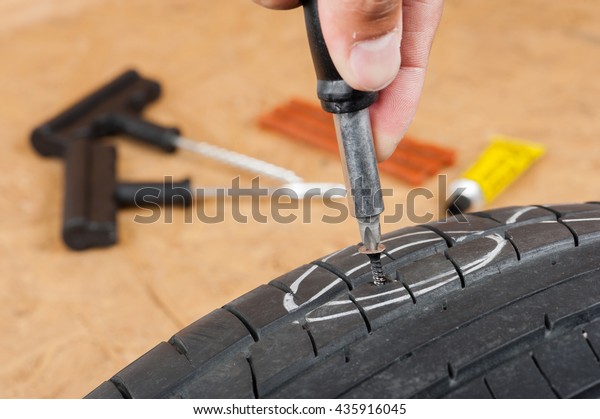 Flat car tire repair kit, Tire plug repair kit for\
tubeless tires.
