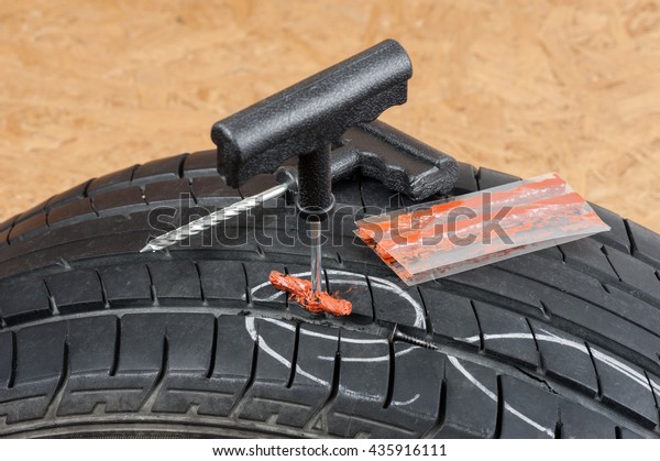 Flat car tire repair kit, Tire plug repair kit for\
tubeless tires.