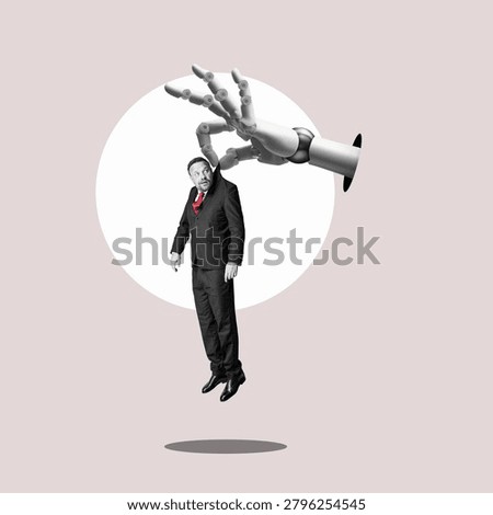 Flat design art. An ai algorithm ousts workers. Job loss due to AI technology.