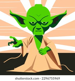 Flat design vector-style image of star wars yoda spreading hands cartoon illustration