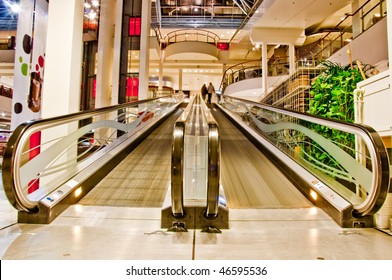 Flat Empty Escalator In The Shopping Mall