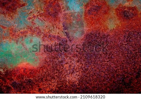 Flat image of red and brown rust texture on a dirty blue background, texture and rust surface. background, wallpaper, abstract.