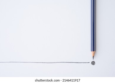 Flat lay blue colour pencil write line   end point white paper background copy space  Business conclusion  creative idea  imagination   education concept 