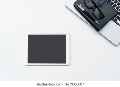 Flat lay Business workplace and objects. Copy space,top view.