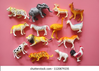 Flat Lay Childs Toy Animal Isolated Plastic