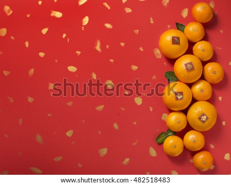 Flat lay Chinese new year tangerine orange with 