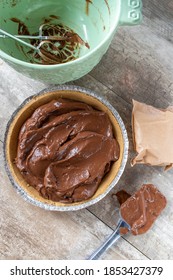 Flat Lay Of Chocolate Pudding Pie In Graham Cracker Crust