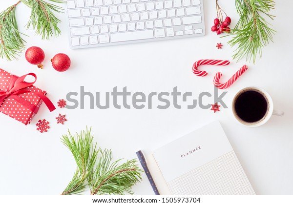 Flat Lay Christmas Home Office Desk Stock Photo Edit Now 1505973704