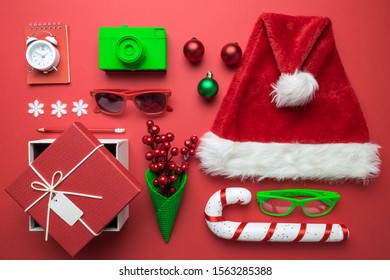 Flat lay of Christmas objects creative composition.