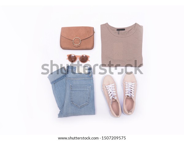 Flat Lay Clothes Accessories On White Stock Photo 1507209575 | Shutterstock