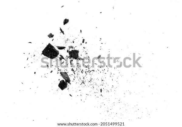 Flat lay of coal ash\
on white background, top view. Coal ash isolated on white\
background. Heap of black ash isolated on white background, top\
view. Black coal ash on\
white.
