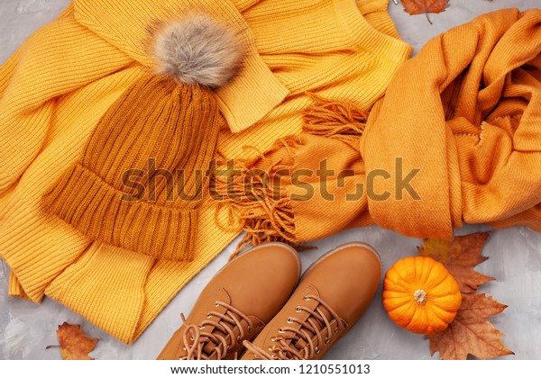 Flat Lay Comfort Warm Outfit Cold Stock Photo Edit Now 1210551013