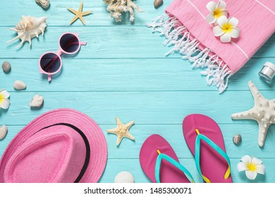 Colorful Summer Holiday Beach Background Accessories Stock Photo ...